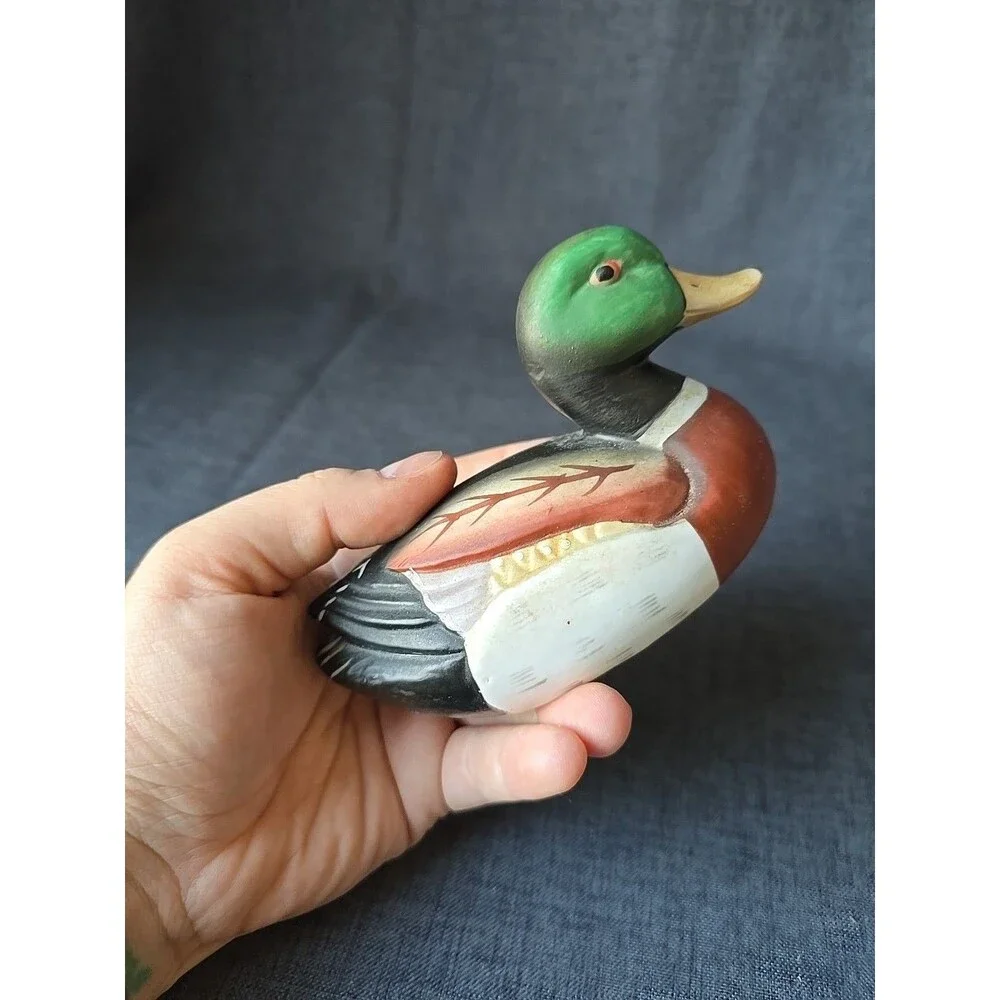 Vintage Jasco Lint Brush Mallard Duck Decoy Figurine Ceramic Mini Handpainted